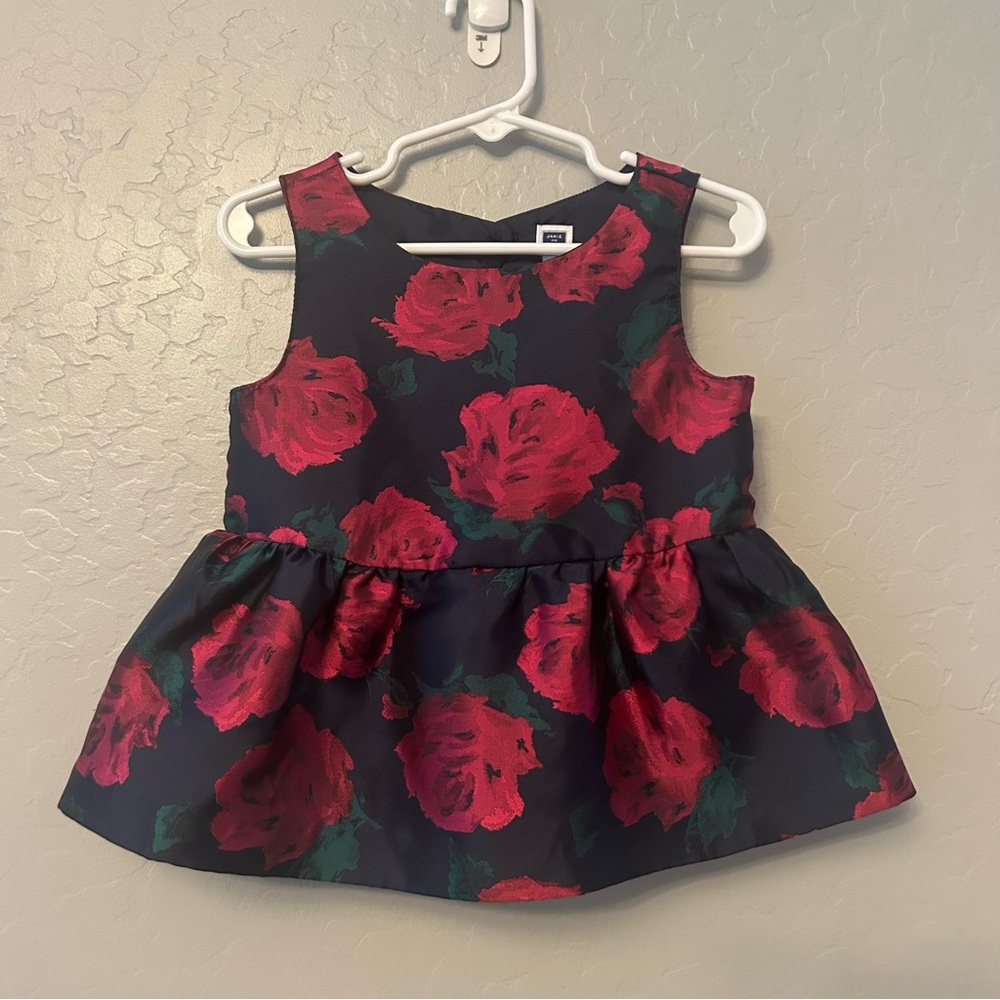 Janie and Jack Navy Floral Peplum Top with Red Roses